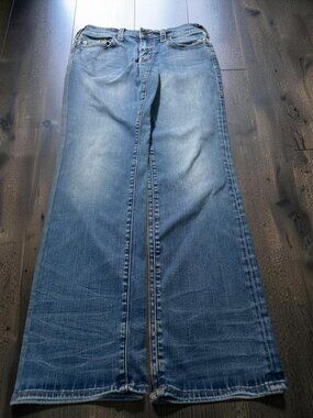 True Religion Ricky Relaxed Straight Jeans 32 Light Wash Stretch Denim Y2K
